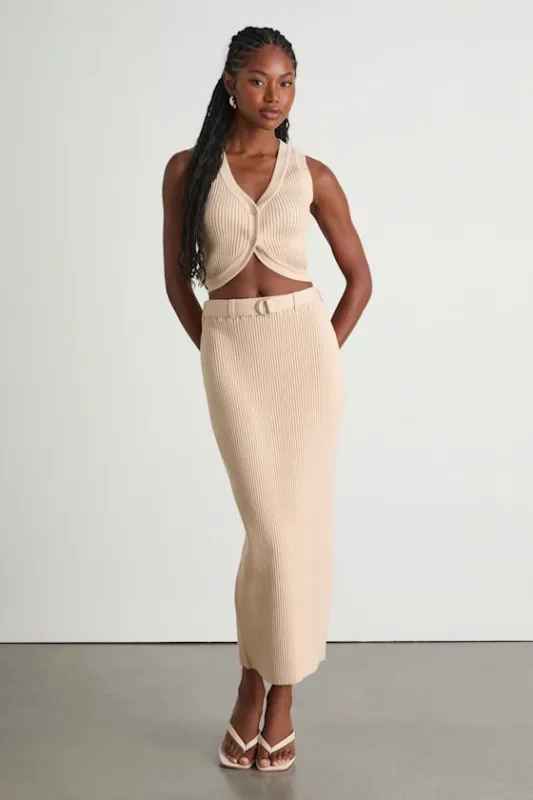 Mariah Cream Ribbed Two-Piece Sweater Midi Dress sold by Lulus