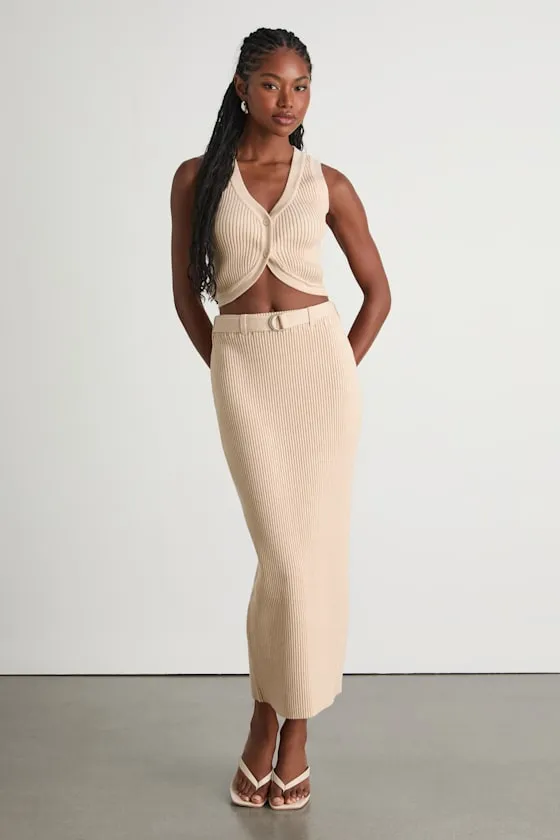 Mariah Cream Ribbed Two-Piece Sweater Midi Dress sold by Lulus