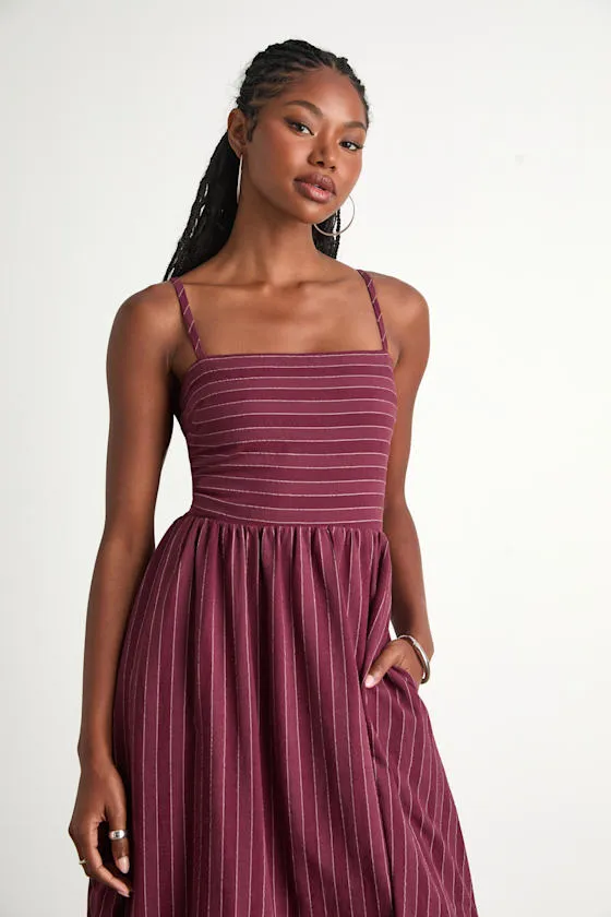 Feeling the Best Plum Striped Tie-Back Midi Dress with Pockets sold by Lulus product image thumbnail 2