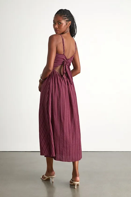 Feeling the Best Plum Striped Tie-Back Midi Dress with Pockets sold by Lulus product image thumbnail 3