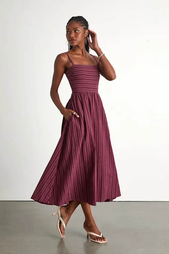 Feeling the Best Plum Striped Tie-Back Midi Dress with Pockets sold by Lulus product image thumbnail 4