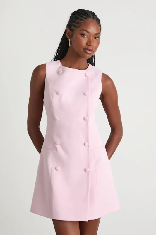 Adelie Light Pink Double Breasted Sleeveless Mini Dress sold by Lulus