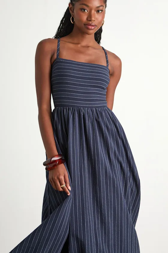 Feeling the Best Navy Striped Tie-Back Midi Dress with Pockets sold by Lulus product image thumbnail 2