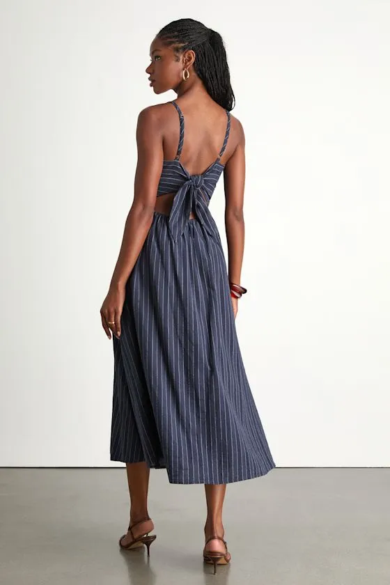 Feeling the Best Navy Striped Tie-Back Midi Dress with Pockets sold by Lulus product image thumbnail 3