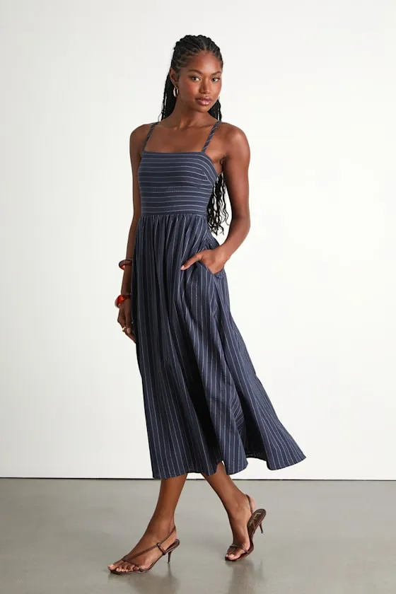 Feeling the Best Navy Striped Tie-Back Midi Dress with Pockets sold by Lulus product image thumbnail 4