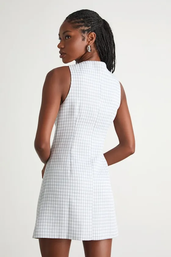 Aloriana Light Blue Gingham Tweed Button-Front Mini Dress sold by Lulus product image thumbnail 2