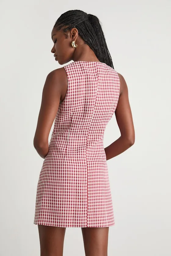 Aloriana Red Gingham Tweed Button-Front Mini Dress sold by Lulus product image thumbnail 2