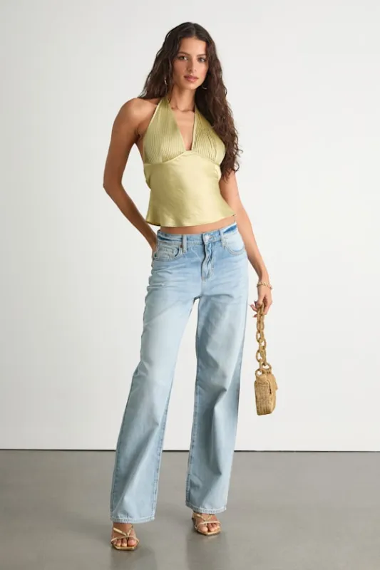 Zayah Light Wash Wide-Leg Denim Jeans sold by Lulus