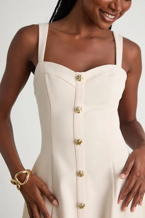 Akira Cream Button-Front Skater Mini Dress sold by Lulus product image thumbnail 2