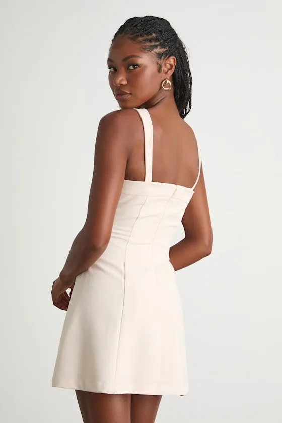 Akira Cream Button-Front Skater Mini Dress sold by Lulus product image thumbnail 3