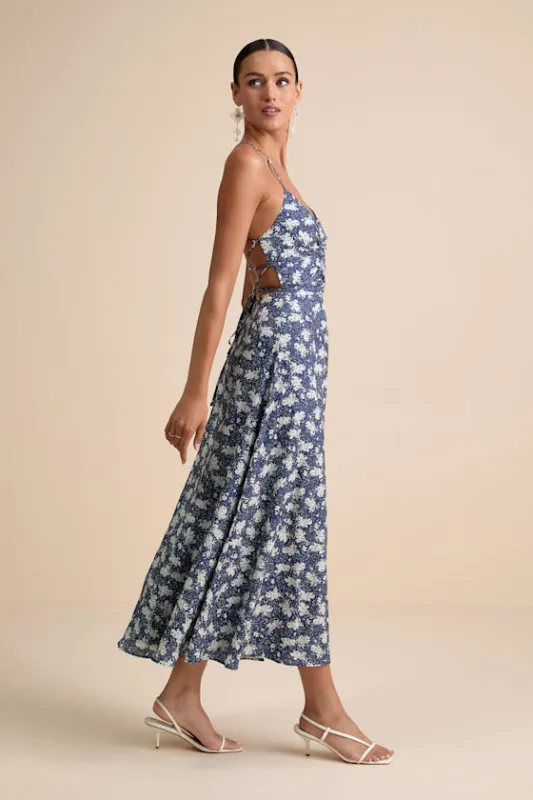 Picturesque Moments Blue Floral Print Strappy Maxi Dress sold by Lulus