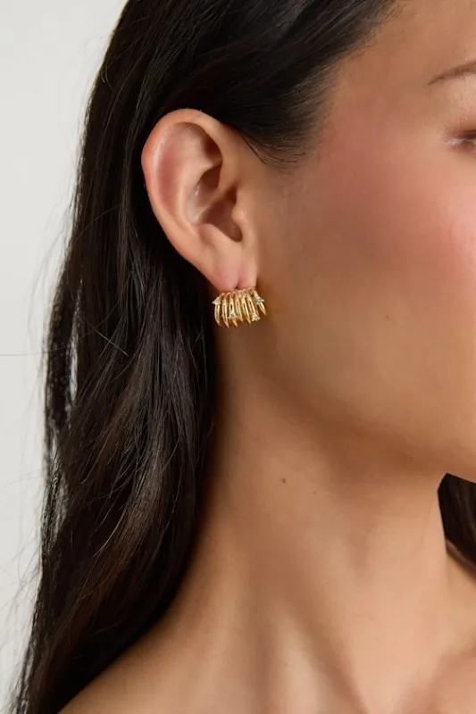 Meena 14KT Gold Rhinestone Hoop Earrings sold by Lulus