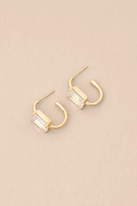 Clarise Gold Rhinestone Huggie Hoop Earrings sold by Lulus product image thumbnail 2