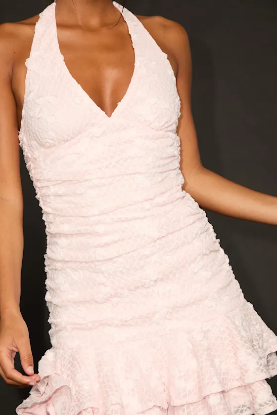 Dominique Blush Pink Lace Ruched Halter Mini Dress sold by Lulus product image thumbnail 2