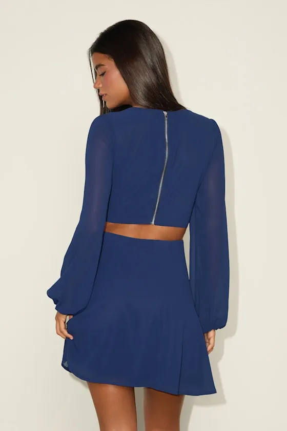 Garden Bliss Dark Blue Long Sleeve Cutout Mini Dress sold by Lulus product image thumbnail 4