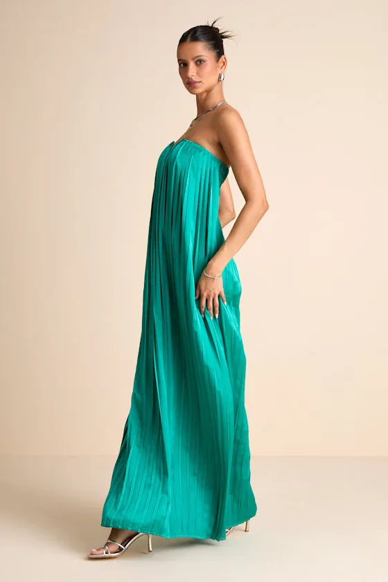Celandine Teal Green Pleated Strapless Swing Maxi Dress sold by Lulus