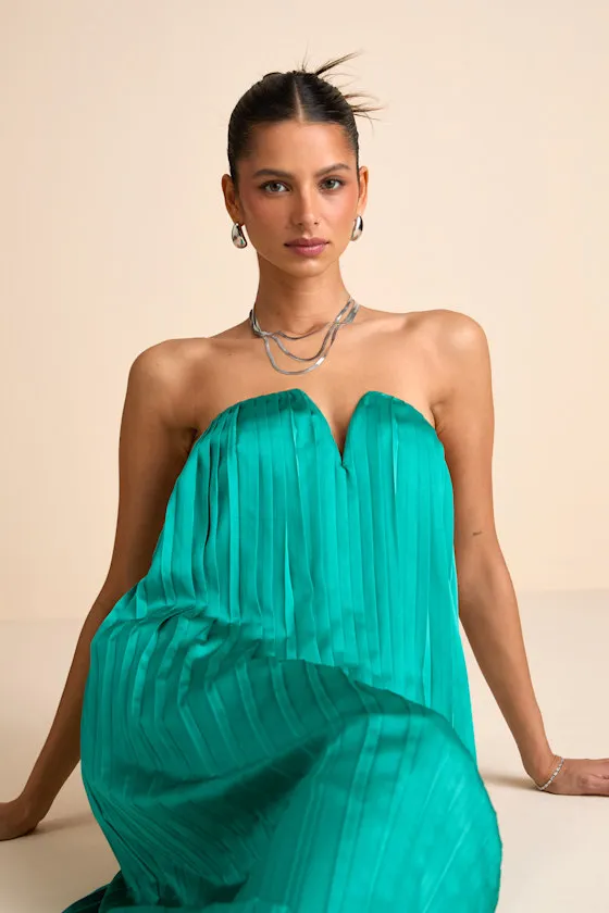 Celandine Teal Green Pleated Strapless Swing Maxi Dress sold by Lulus product image thumbnail 2