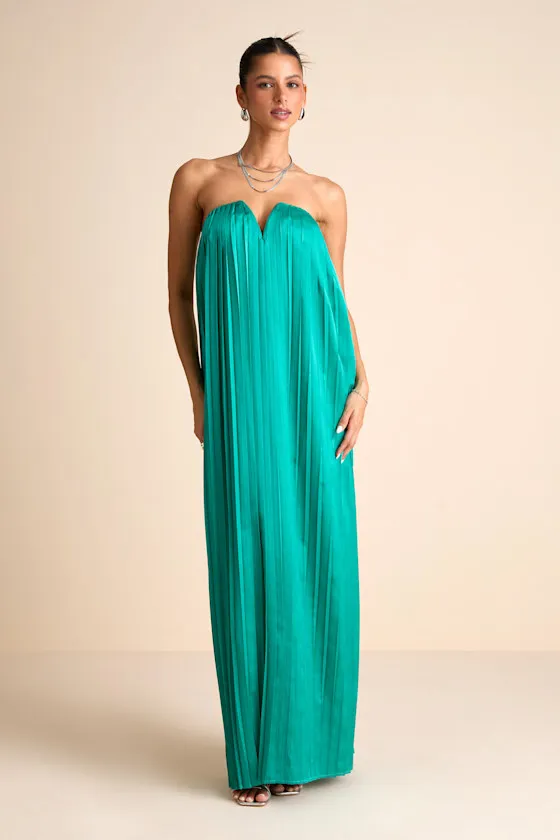 Celandine Teal Green Pleated Strapless Swing Maxi Dress sold by Lulus product image thumbnail 3