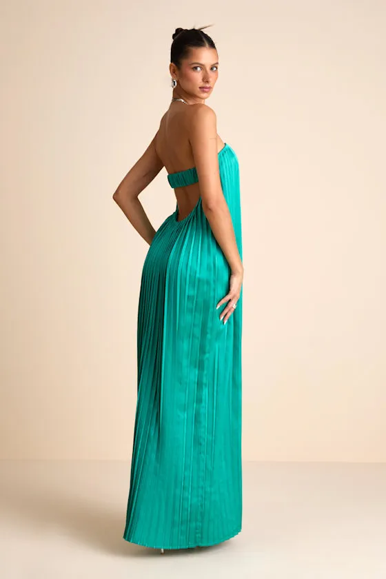 Celandine Teal Green Pleated Strapless Swing Maxi Dress sold by Lulus product image thumbnail 4