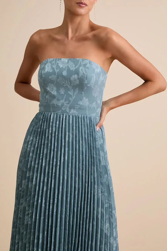 Perfectly Stunning Slate Blue Jacquard Strapless Midi Dress sold by Lulus product image thumbnail 2