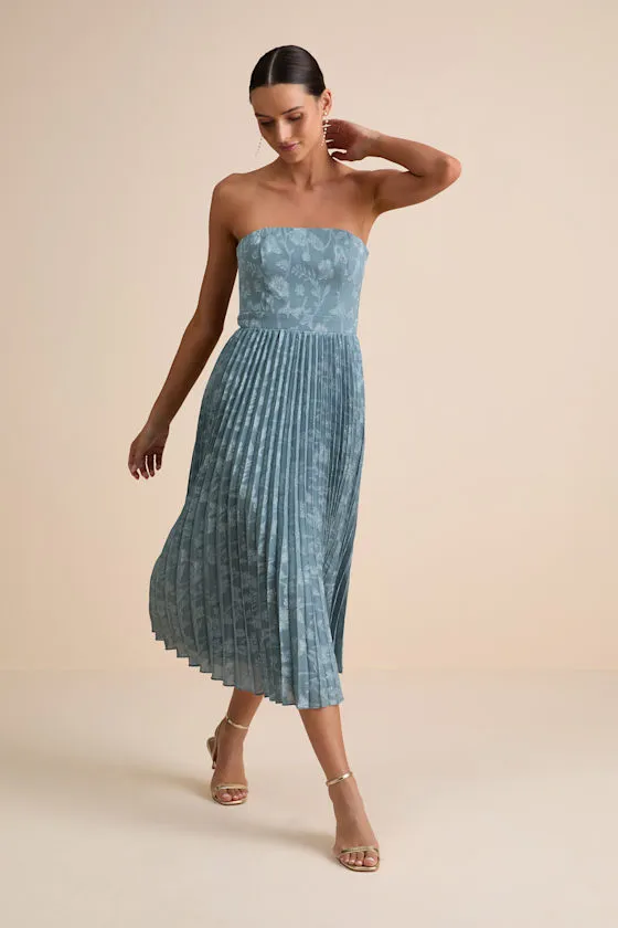 Perfectly Stunning Slate Blue Jacquard Strapless Midi Dress sold by Lulus product image thumbnail 3