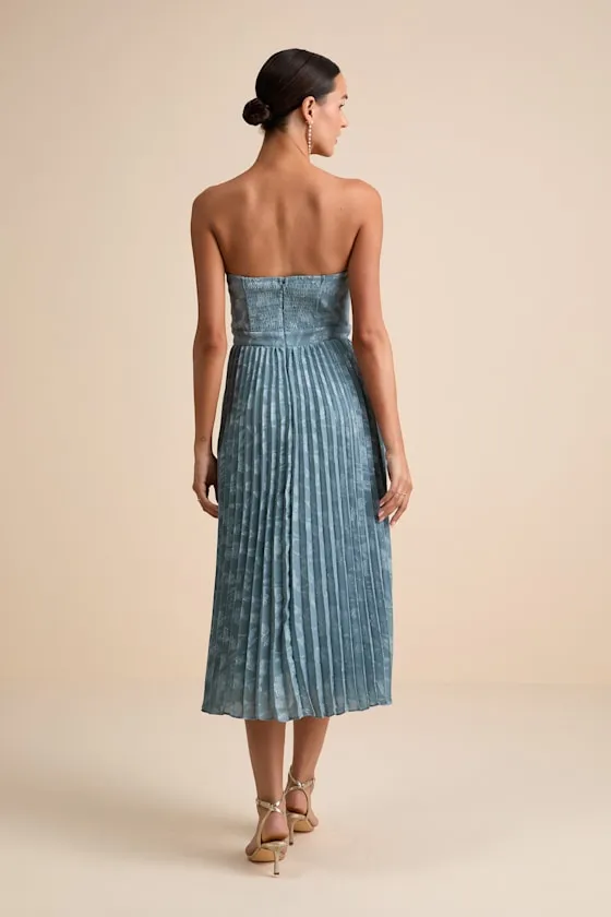 Perfectly Stunning Slate Blue Jacquard Strapless Midi Dress sold by Lulus product image thumbnail 4