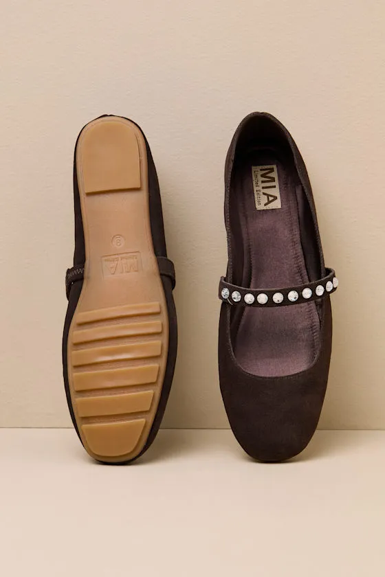 Karolin Chocolate Suede Leather Rhinestone Ballet Flats sold by Lulus product image thumbnail 2