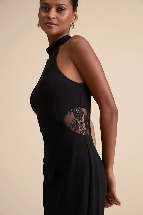 Vira Black Mock Neck Lace Cutout Maxi Dress sold by Lulus product image thumbnail 2