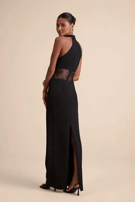Vira Black Mock Neck Lace Cutout Maxi Dress sold by Lulus product image thumbnail 3