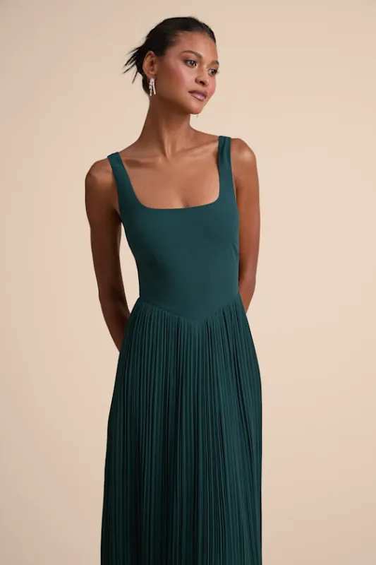 Naroah Emerald Green Square Neck Pleated Maxi Dress sold by Lulus
