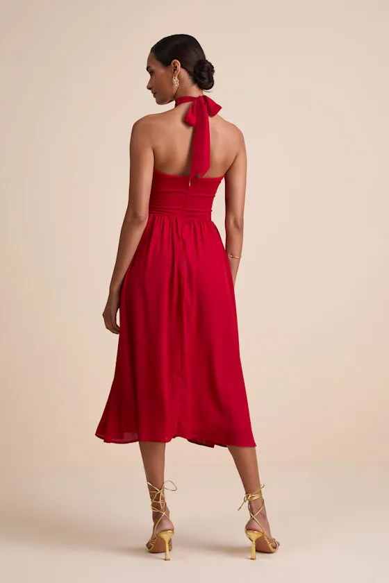 Emrah Red Cross-Front Cutout Halter Midi Dress sold by Lulus product image thumbnail 4