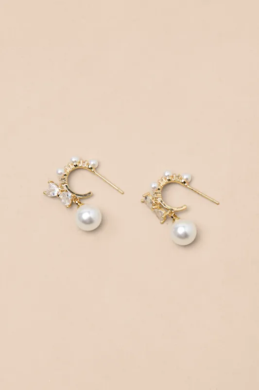 Bianca 14KT Gold Rhinestone Pearl Hoop Earrings sold by Lulus