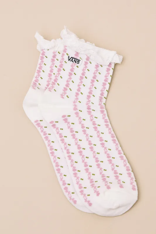 Sereno White Floral Lace Ruffled Crew Socks sold by Lulus