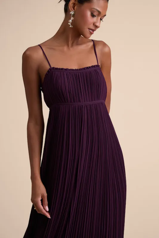 Delina Plum Plisse Chiffon Tie-Back Maxi Dress sold by Lulus