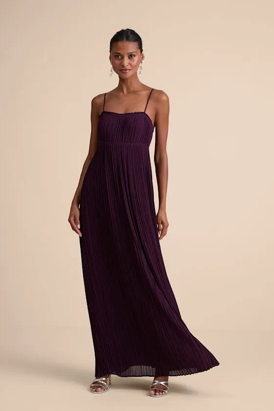 Delina Plum Plisse Chiffon Tie-Back Maxi Dress sold by Lulus product image thumbnail 2
