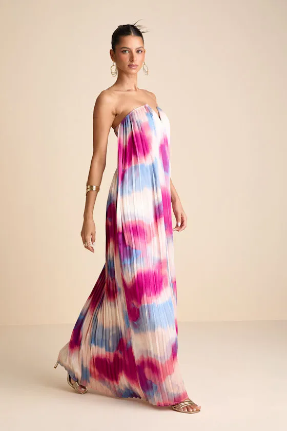 Celandine Multi Abstract Pleated Strapless Swing Maxi Dress sold by Lulus product image thumbnail 4