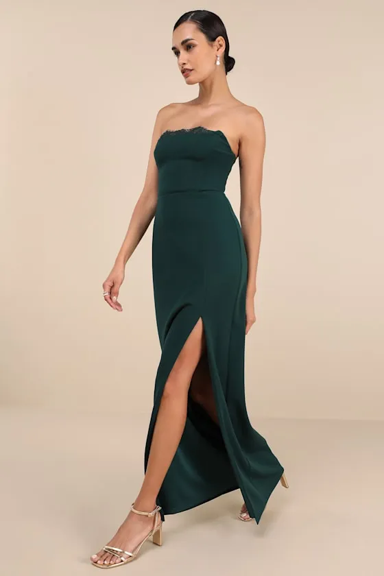 Memorably Iconic Emerald Green Strapless Lace Bustier Maxi Dress sold by Lulus product image thumbnail 3
