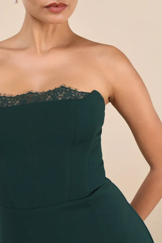 Memorably Iconic Emerald Green Strapless Lace Bustier Maxi Dress sold by Lulus product image thumbnail 4