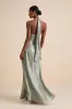Canley Sage Satin Cross-Front Halter Maxi Dress sold by Lulus