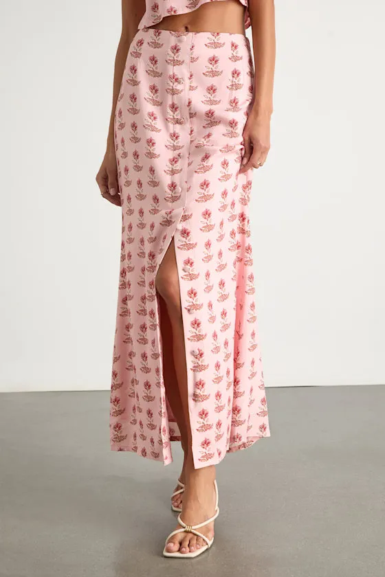 Chel Pink Boho Print Button-Front Maxi Skirt sold by Lulus product image thumbnail 2