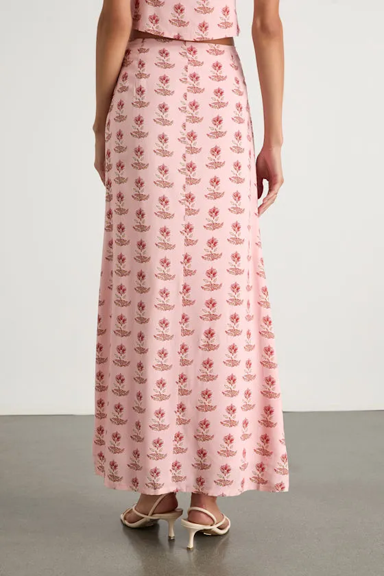 Chel Pink Boho Print Button-Front Maxi Skirt sold by Lulus product image thumbnail 3
