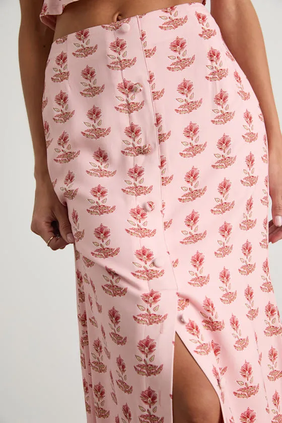 Chel Pink Boho Print Button-Front Maxi Skirt sold by Lulus product image thumbnail 4