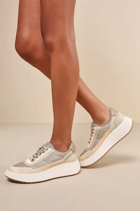 Dolen Dark Taupe Nylon Platform Sneakers sold by Lulus