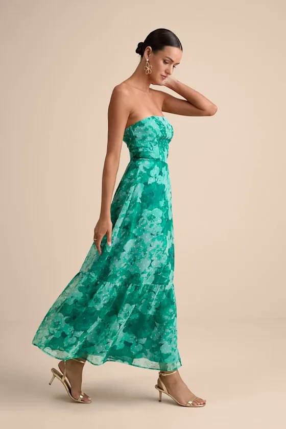 Bright Perspective Teal Floral Strapless Midi Dress sold by Lulus product image thumbnail 2