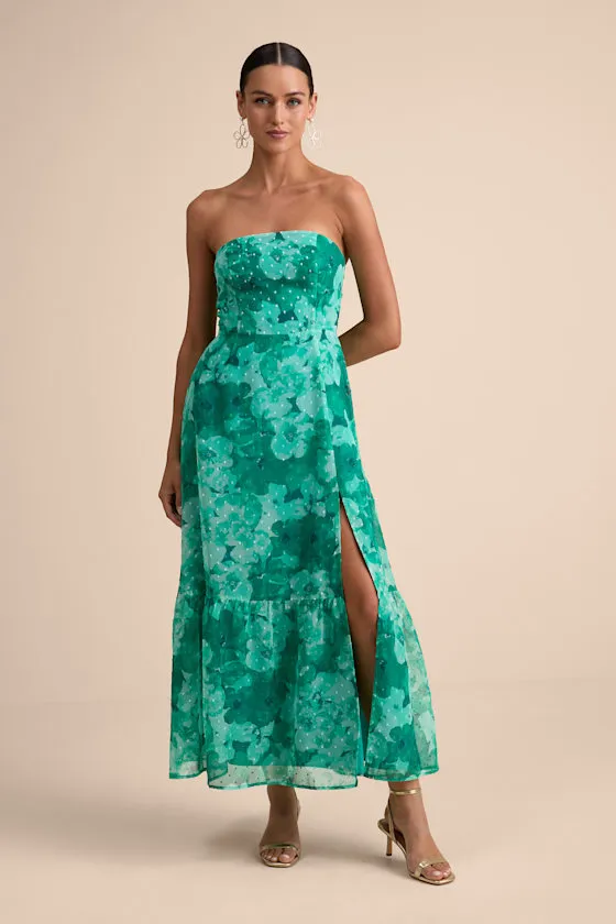 Bright Perspective Teal Floral Strapless Midi Dress sold by Lulus product image thumbnail 3