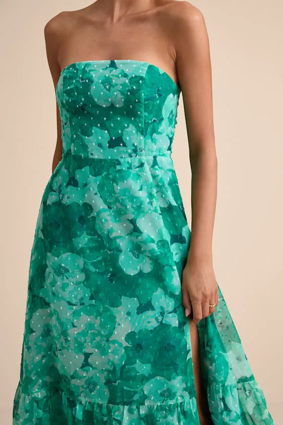 Bright Perspective Teal Floral Strapless Midi Dress sold by Lulus product image thumbnail 4