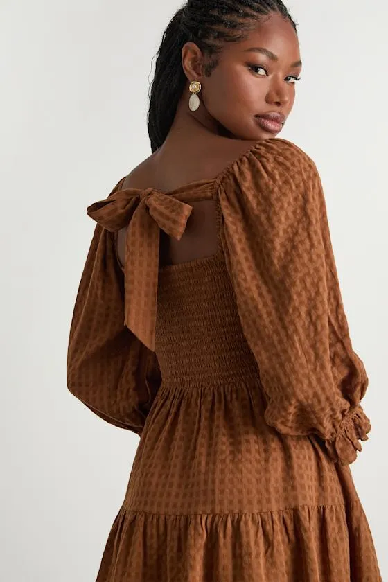 Charming Afternoon Tan Gingham Balloon Sleeve Mini Dress sold by Lulus product image thumbnail 2