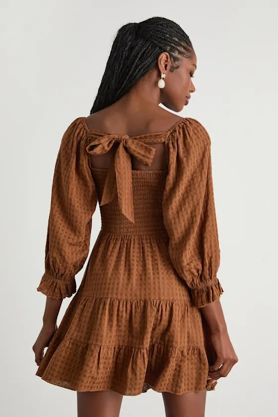 Charming Afternoon Tan Gingham Balloon Sleeve Mini Dress sold by Lulus product image thumbnail 4