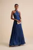 Canley Blue Satin Cross-Front Halter Maxi Dress sold by Lulus