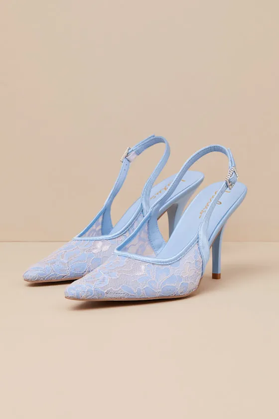 Ardelle White and Blue Lace Slingback Pumps sold by Lulus product image thumbnail 2